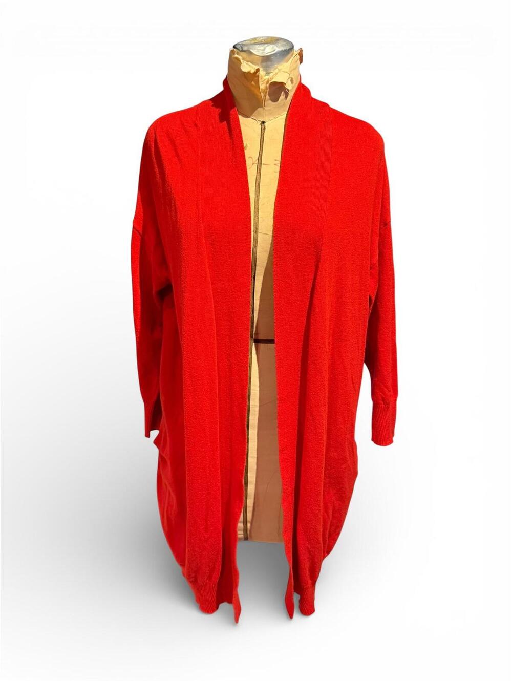 Beryll Cashmere Red Open Front Long Sleeve Cardigan Sweater